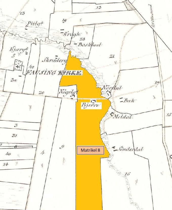 Gården Bjerg i Fousing Sogn - Kortet er tegnet i 1840