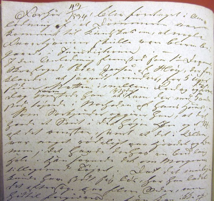 Uddrag af forhørsprotokollen 1834 ved Politiretten i mariager.