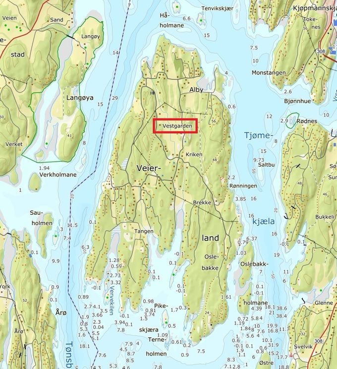 Vestgaarden, Veierland, Stokke Sogn, Vestfold Fylke, Norge